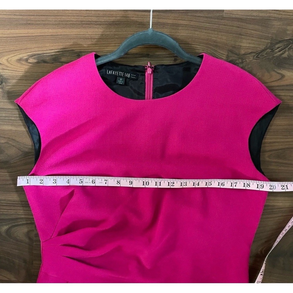 Lafayette 148 New York Fuchsia Pink Ruched Sheath Dress Size 12 Sleeveless Crepe - Picture 3 of 7